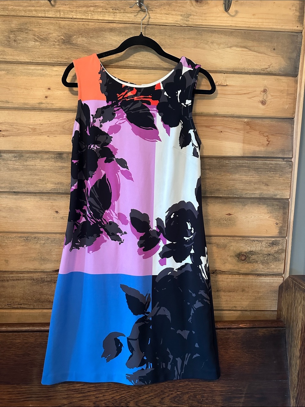 Worthington Floral Colorblock Sleeveless Dress in Blue, Pink, Black, White